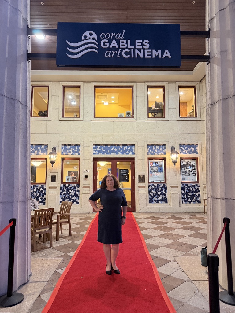 Allison Rose representing FlickDirect at a live movie Q&A event at Coral Gables Art Cinema